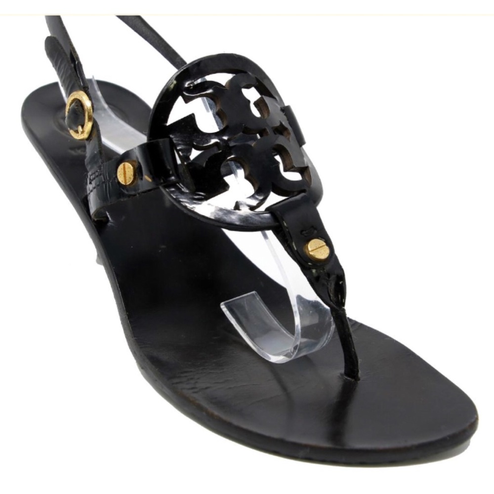 👠TORY BURCH Holly MILLER Black Patent Logo SIZE 9